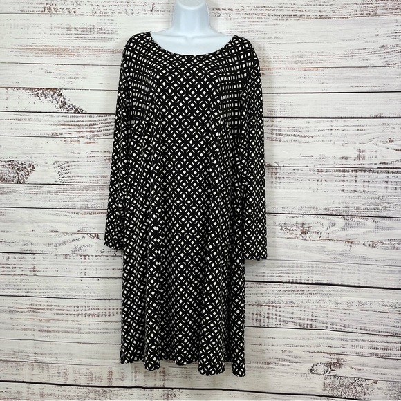 Ellos Black Geometric Print 3/4 Sleeve Shift Dress NWOT - Picture 1 of 14